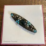 DARK GREEN ACRYLIC CENTER STONE BLUE AB COLOR RHINESTONE DARKENED BRONZE BROOCH Photo 0