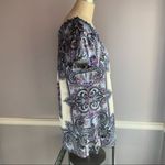INC purple and blue paisley medallion print silk tunic blouse with puff sleeves Size 10 Photo 2