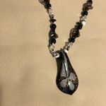 Vintage Floral Lamp Work Glass Pendant Black White Brown Photo 2