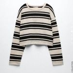 ZARA Black Ivory Striped Cropped Rustic Sweater Photo 1