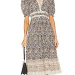 Ulla Johnson Elli Dress Yarrow Puff Sleeve Midi Length V Neck Leaf Print Dress 6 Photo 1