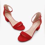 NEW Low Heels Open Toe Chunky Block Heeled Sandals Ankle Strap Comfortable 10 Red Photo 1