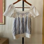 Free People Vintage Y2K Embroidered Blue White Top Boho Gauze Cotton Size 0 XS Photo 2