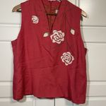 Adrianna Papell Vtg Lien Sz 14 Red Suit Blazer Vest And Floral Skirt Photo 2