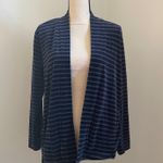 Talbots Striped Cardigan Sweater Medium Blue Velour Velvet Prep Mature Old Money Photo 0