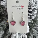 Handmade Acrylic Pour Heart Earrings Hypoallergenic Dangle Jewelry Holiday Gift Pink Photo 2