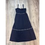 Boden Navy Smocked Trim Maxi Dress Tiered Ruffle Trim Empire Waist Size 16/18 White Photo 5