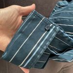 New York And Company Stretch Blue/Green Striped Button Down Shirt Size Medium Photo 4