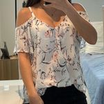 women size small off the shoulder white flower blouse 100% polyester spring trim Photo 0