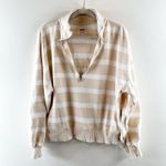 Aerie Sun's Out 1/4 Zip Striped Pullover Polo Sweatshirt Tan Cream White Medium Photo 1