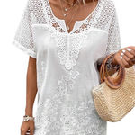 Unbranded🦎Women's Shirt Blouse White Floral Lace Short Sleeve🌵 Size XL Photo 0