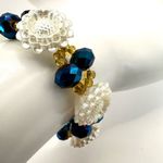 white and blue beaded floral vintage bracelet Blue Photo 1
