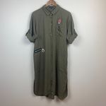 Velvet Heart  Midi Shirt‎ Dress L Skull Patches Green Tencel 3/4 Roll Tab Sleeve Photo 1