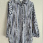 Tommy Bahama  Blue Stripe Tunic Button Up Shirt Coastal Beachy Nautical Cotton Photo 0