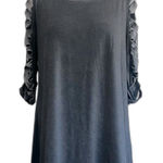Very Moda Dark Charcoal Gray Distressed Sleeve Tunic Top Small Medium S/M NWOT Photo 0