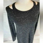 Loft Ann Taylor  Sweater Dress Black Speckled Long Sleeve cold Shoulder petite XS Photo 2