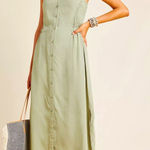 Cloth & Stone Anthropologie  Sage Green Smocked Top Tencel Long Dress Maxi Sz S Photo 0