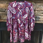 Umgee  burgundy red paisley baby doll ruffle oversized top v- notch neck boutique Photo 1
