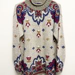 Liz Sport Vintage Wool Cotton Floral Cozy Cabin Grandpa Patterned Sweater Photo 0