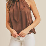 RESET by Jane Women's Gold Satin Halter Neck Bow‎ Tie Sleeveless Top Medium Photo 0