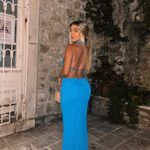 ZARA  dress fitted maxi Blue plunge neck Halter wedding evening party Photo 17