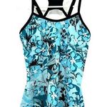 ASICS Size Medium Tank Top Blue Floral Criss Cross Back Spaghetti Strap Athletic Photo 0