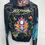 Ed Hardy  Black Zip-Up with Red and Blue Fish Design Photo 6