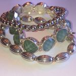 Lot of 3 Silver Tone Light Blue Opaque Rhinestone Boho Beaded Stretchy Bracelets Photo 4