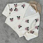 Luna Ivy Women’s 3D Flower Knit Cardigan Sweater Cropped Coquette in Beige M Pink Size M Photo 1