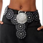 Women Wide Western Disc Belt Cowgirl Boho Faux Leather Waistband Vintage Black Photo 0