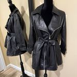 Faux leather jacket pu leather coat trench parka fall coat motorcycle jacket Black Size XS Photo 10