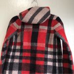 Anthropologie Field Flower hooded Wool Sweater Cardigan Plaid Jacket Red Black Photo 5