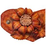 1970s Leather Wildflower Floral Intricate Women’s Barrette Hair Tie Piece Vtg Brown Photo 2