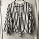 Lavender Field Black & white striped knot hem top L Photo 0