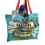 NWT Trader Joe's Blue/Red Sardine Reusable Canvas Shopping Bag Limited Edition Multiple Photo 0