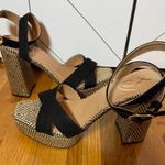 Sam Edelman Nolita Womens 8 Black Tan Weave Platform Sandals Block Ankle Strap Photo 4