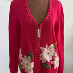 kim rogers Vintage Womens Christmas Cardigan Sweater Floral Embellished Beads Photo 0