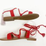 Frye Ruth Suede Leather Whipstich Gladiator Ankle Wrap Sandals Flats: Red Photo 10