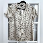 Drew  Benson Ivory Polka Dot Ruffle French Cuff Blouse Size Small NWT MSRP $212 Photo 11