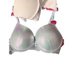 Paris Hilton Push Up Bras Set Of 2 White Iridescent Skywriting Blue Size 36B NWT Photo 4