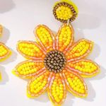 Stylish Trendy Sunflower Design Boho Style Drop‎ Earrings Made Of Tiny Beads Yellow Photo 6
