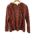 Chico's Rustic Romantic Fall Cardigan Sweater sz 1 M Orange Ruffle Holiday Photo 1