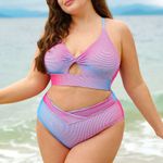 Berlook Multi X Cross Plus Size Bikini Top & V Cut Plus Size Bikini Bottom Red Photo 3