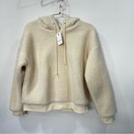 Elodie  Sherpa Hooded Pullover Jacket Size Medium Fully Lined Cream Beige LS Photo 3