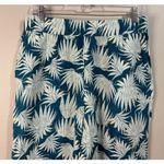 Rachel Zoe Teal and White Tropical Print Linen Wide Leg Pull on Pants Size Large Photo 2