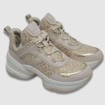 Michael Kors Olympia Metallic Logo Jacquard Trainer Cream Gold Women's 10M NIB Photo 2