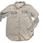 SheIn Light Blue Denim Button Up Shirt Snap Pearl Buttons Tab Sleeves Sz Small Photo 0