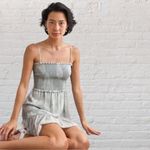 Aritzia Wilfred Size XXS Catamaran Ruffle Mini Dress Silver Sage Green Coquette Photo 8