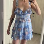 Buddy Love Pink Gold Planets Blue Ruffle Mini Dress Women’s SZ Large Photo 6