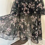 None VTG 60-70s Black Chiffon Tiered Midi Dress Pink Floral Coquette Fairy Cottage XS Photo 7